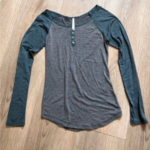 Teal and gray baseball long sleeve tee